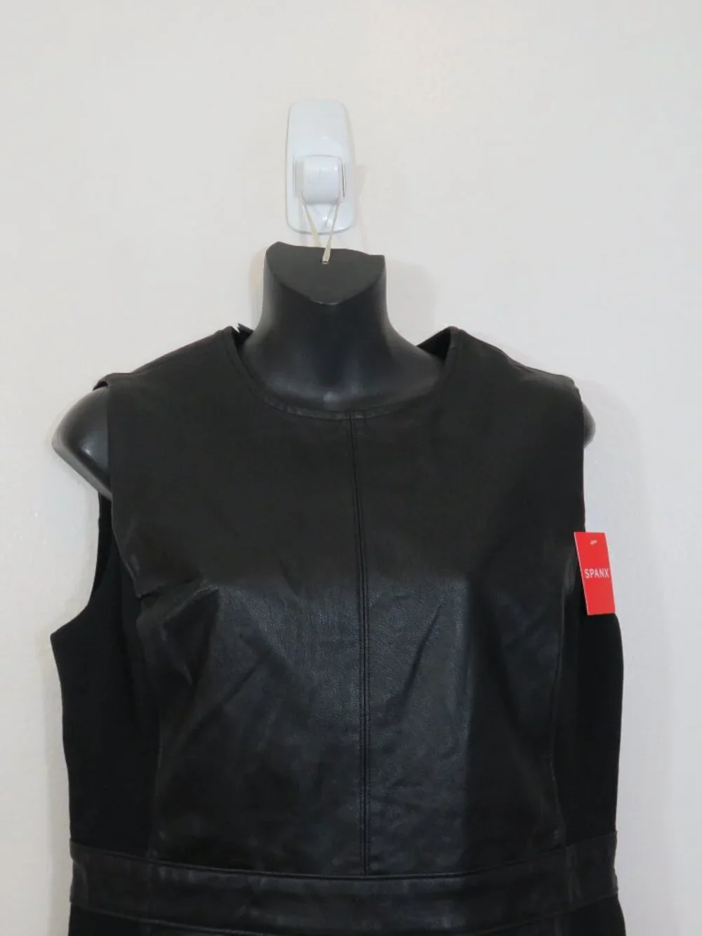 Spanx size Large Faux Leather Combo Dress Black Sheath Classic NEW